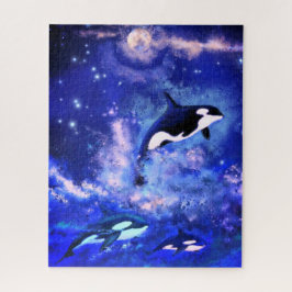 Killer Whales Swimming on Full Moon - Beautiful - ジグソーパズル
