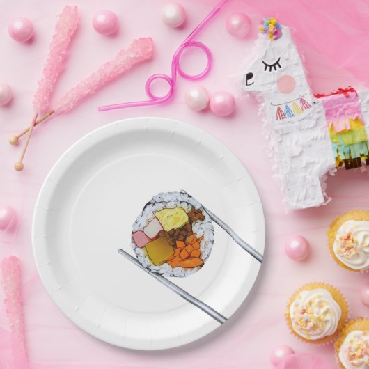 Kimbap Slice with Chopsticks – Korean Food Art ペーパープレート (パーティー)