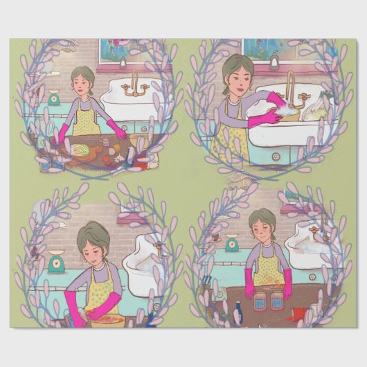 Kimchi Making Pattern – Illustrated Korean Food Wr ラッピングペーパー (フラット)