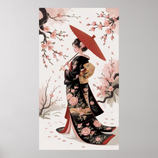 Kimono and Cherry Blossoms ポスター (正面)