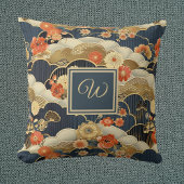 Kimono Style Floral Japanese Print with Monogram クッション