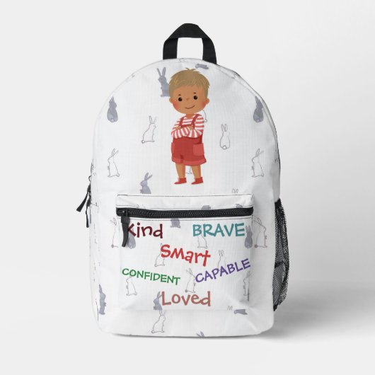 Kind Capable Smart Loved - Personalized Kid Backpa プリントバックパック (正面)
