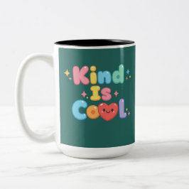 "Kind is Cool" パステルレトロタイポグラフィー セラミックマグ ツートーンマグカップ