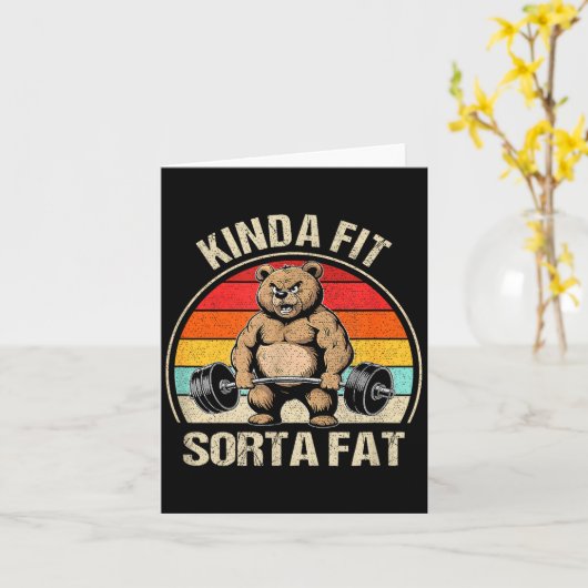 Kinda Fit Sorta Fat Funny Cute Bear Weightlifter  カード (黄色い花)