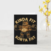 Kinda Fit Sorta Fat - Funny Gym Bear Weightlifting カード (黄色い花)
