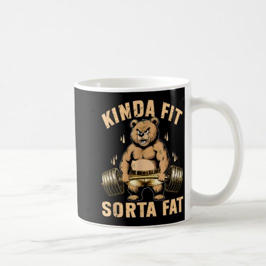 Kinda Fit Sorta Fat - Funny Gym Bear Weightlifting コーヒーマグカップ (右)