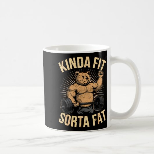 Kinda Fit Sorta Fat - Funny Gym Bear Weightlifting コーヒーマグカップ (右)