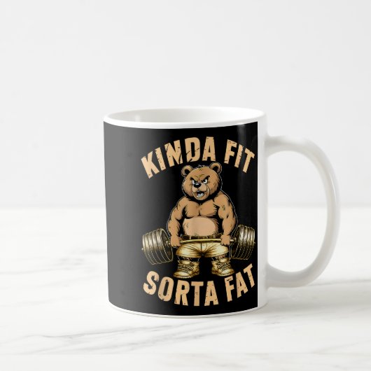 Kinda Fit Sorta Fat - Funny Gym Bear Weightlifting コーヒーマグカップ (右)