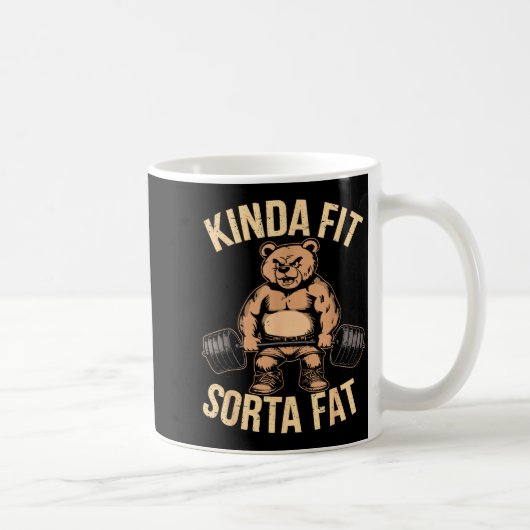 Kinda Fit Sorta Fat - Funny Gym Bear Weightlifting コーヒーマグカップ (右)