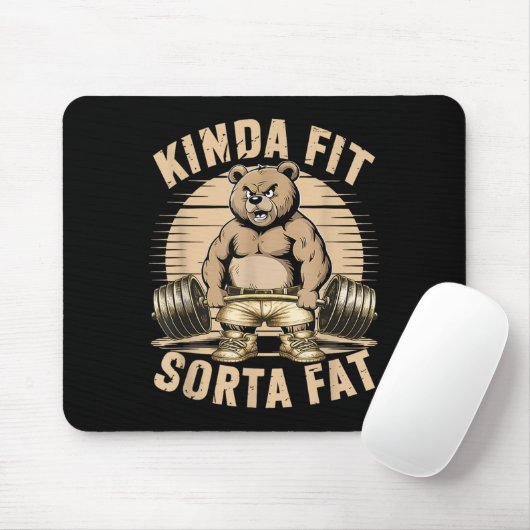 Kinda Fit Sorta Fat - Funny Gym Bear Weightlifting マウスパッド (マウス)