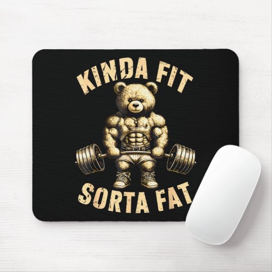 Kinda Fit Sorta Fat - Funny Gym Bear Weightlifting マウスパッド (マウス)