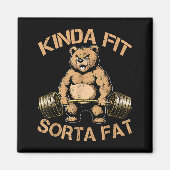 Kinda Fit Sorta Fat - Funny Gym Bear Weightlifting マグネット (正面)
