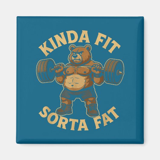 Kinda Fit Sorta Fat - Funny Gym Bear Weightlifting マグネット (正面)