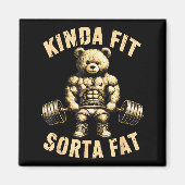 Kinda Fit Sorta Fat - Funny Gym Bear Weightlifting マグネット (正面)