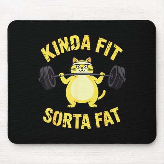 Kinda Fit Sorta Fat - Funny Gym Cat Weightlifting  マウスパッド (正面)