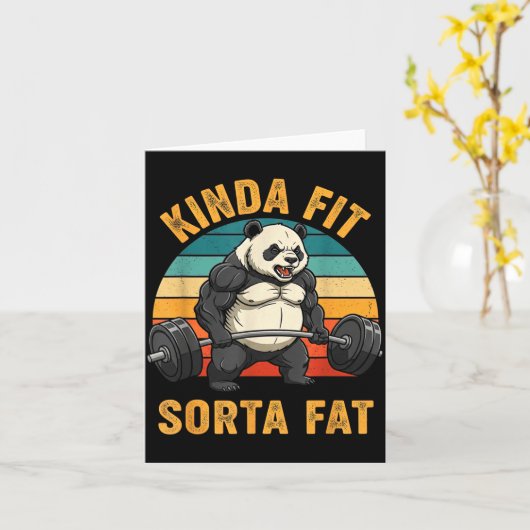Kinda Fit Sorta Fat Funny Gym Panda Weightlifting  カード (黄色い花)
