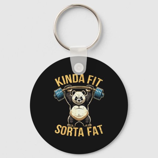 Kinda Fit Sorta Fat Funny Gym Panda Weightlifting  キーホルダー (正面)