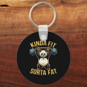 Kinda Fit Sorta Fat Funny Gym Panda Weightlifting  キーホルダー (正面)