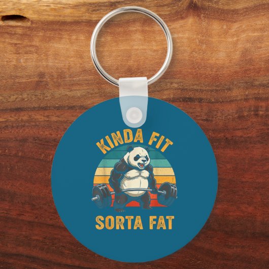 Kinda Fit Sorta Fat Funny Gym Panda Weightlifting  キーホルダー (正面)