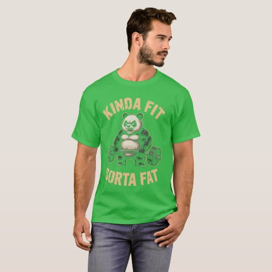 Kinda Fit Sorta Fat Funny Gym Panda Weightlifting  Tシャツ (正面フル)