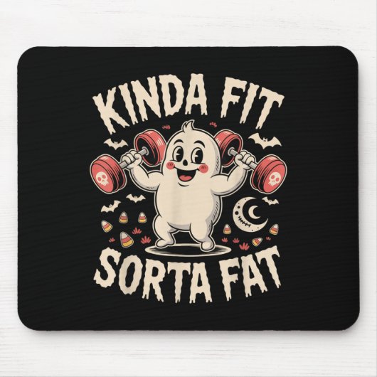 Kinda Fit Sorta Fat Funny Gym Retro Cute Ghost Vin マウスパッド (正面)