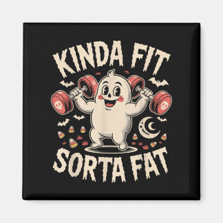 Kinda Fit Sorta Fat Funny Gym Retro Cute Ghost Vin マグネット