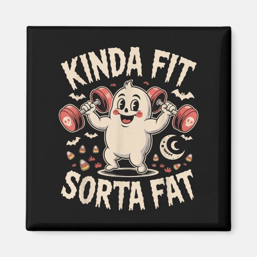 Kinda Fit Sorta Fat Funny Gym Retro Cute Ghost Vin マグネット (正面)