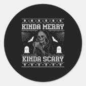 Kinda Merry Kinda Y Alt Goth Ugly Christmas Sweate ラウンドシール (正面)