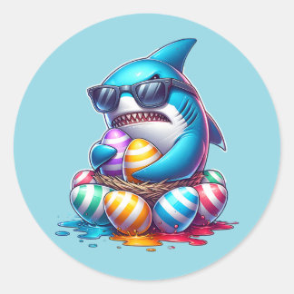 Kinder Aufkleber mit Hai Motiv, Oster Sticker bunt ラウンドシール