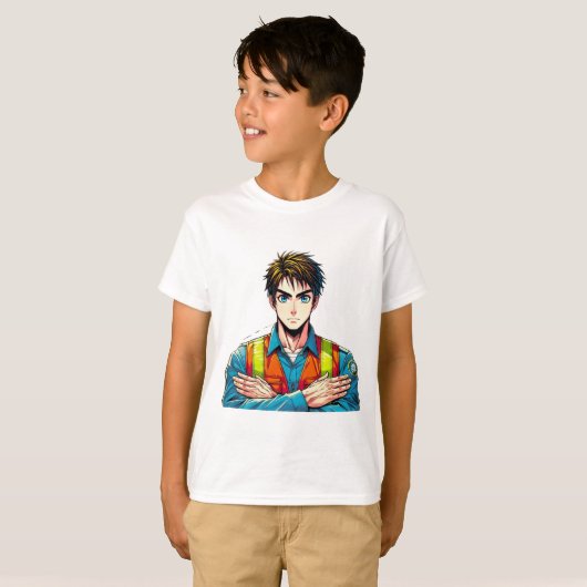 Kinder Basic T-Shirt mit Manga-Sicherheitsfachmann Tシャツ (正面フル)