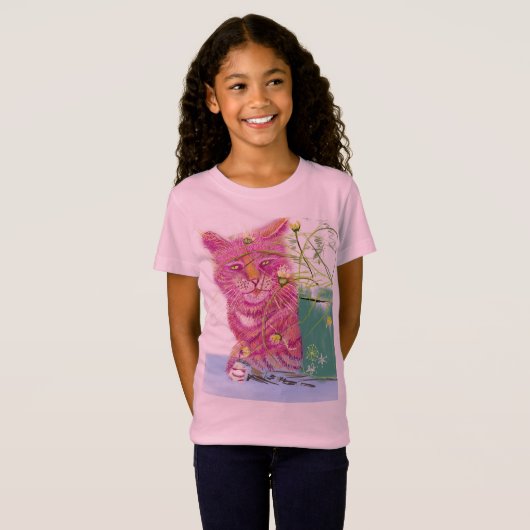 Kinder Shirt mit Katze Pfötchen in Pink.  Tシャツ (正面フル)