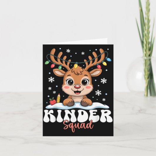 Kinder Squad Reindeer Christmas Lights Cute Winter カード (正面)