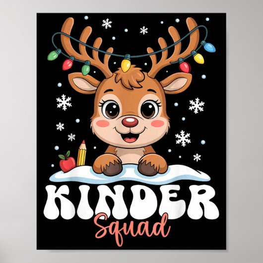 Kinder Squad Reindeer Christmas Lights Cute Winter ポスター (正面)