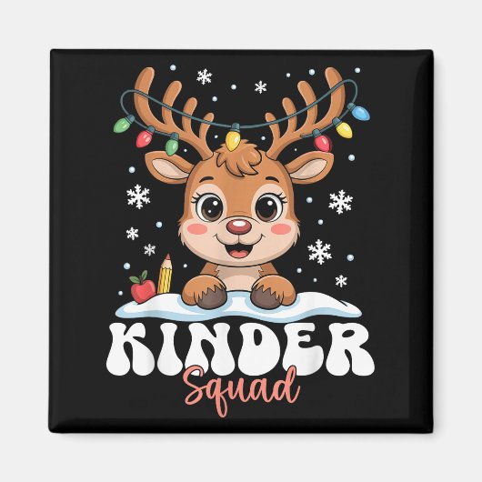 Kinder Squad Reindeer Christmas Lights Cute Winter マグネット (正面)
