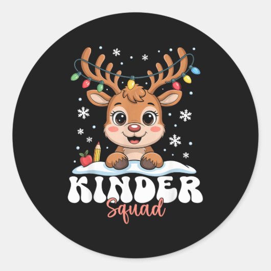 Kinder Squad Reindeer Christmas Lights Cute Winter ラウンドシール (正面)