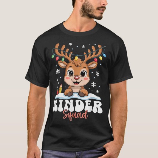 Kinder Squad Reindeer Christmas Lights Cute Winter Tシャツ (正面)