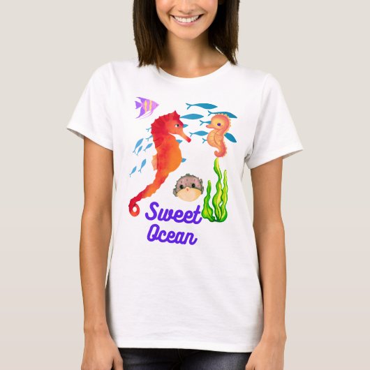 Kinder T- Shirt, süsses Seepferdchen im Ocean Tシャツ (正面)