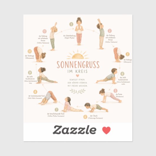 Kinder Yoga Sonnengruß im Aquarellstil – Boho Yoga シール (シート)