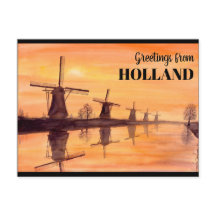 Kinderdijk Windmills Sunset – 水色絵を描の