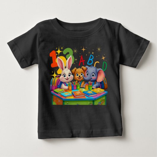 Kindergarten Cuties – ABC Animal Friends ベビーTシャツ (正面)