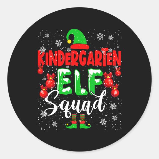 Kindergarten Elf Squad Funny Christmas Elf Kids Te ラウンドシール (正面)