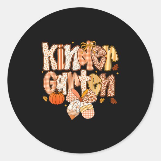 Kindergarten Fall Floral Coquette Bow Teachers Stu ラウンドシール (正面)