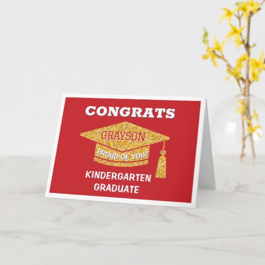 Kindergarten graduate Congrats red カード (黄色い花)