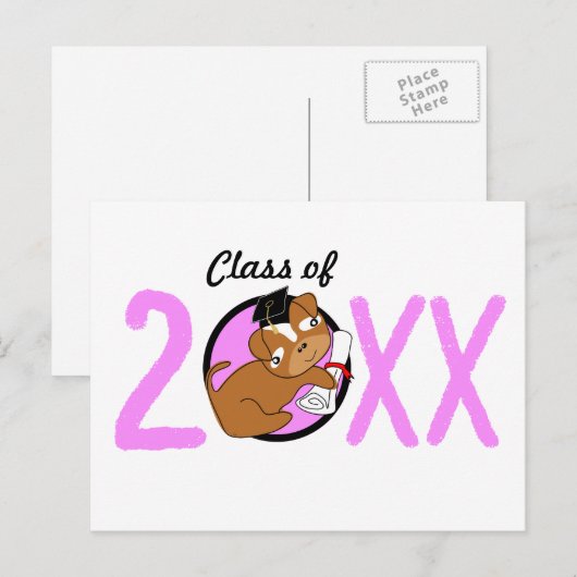 Kindergarten Graduation Puppy Pink Blank Postcard 案内ポストカード (正面/裏面)