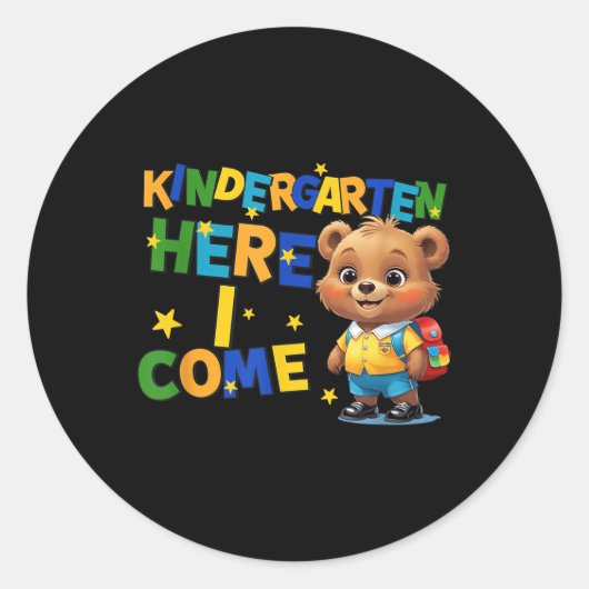 Kindergarten Here I Come, Back To School Baby Bear ラウンドシール (正面)