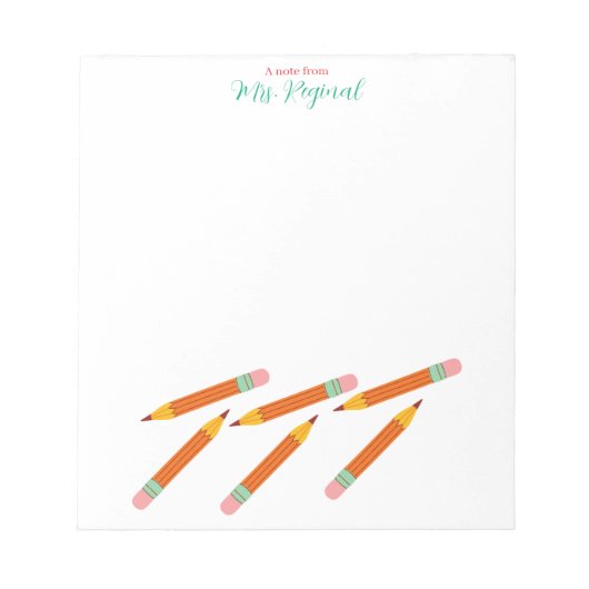 Kindergarten Orange Crayons & Erasers Teacher Note ノートパッド (正面)