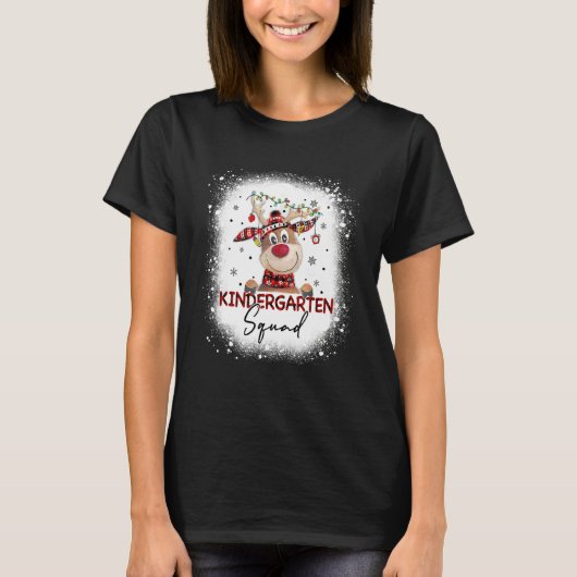 Kindergarten Squad Plaid Reindeer Santa Teacher Ch Tシャツ (正面)