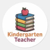 Kindergarten Teacher Cute Books Apple Sticker Teac ラウンドシール (正面)