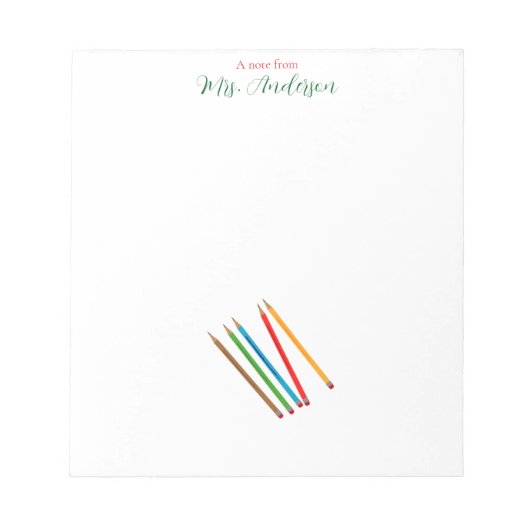 Kindergarten Teacher Notepad – Five Colorful Penci ノートパッド (正面)