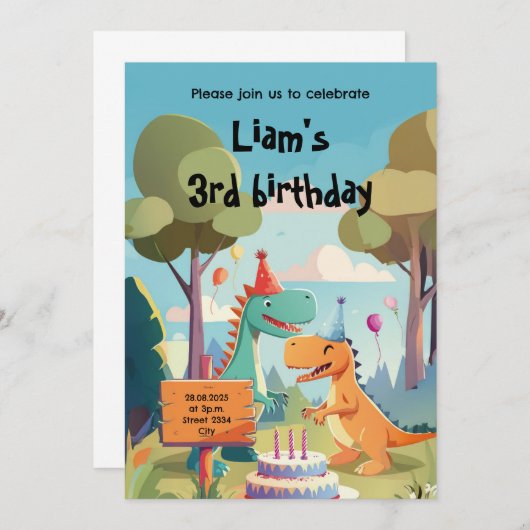Kindergeburtstag Einladung Dinos Dinosaurier 招待状 (正面/裏面)